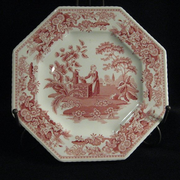 SPODE "GIRL AT WELL" OCTAGONAL LUNCHEON PLATE - Picture 1 of 2